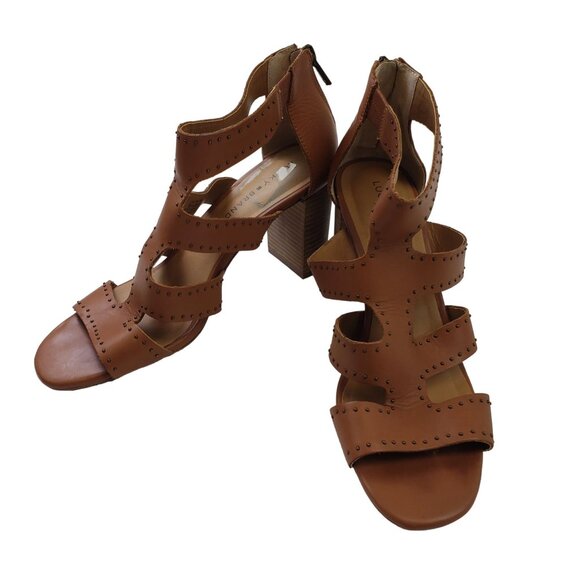 Lucky Brand Tahira Leather Strappy Studded Heels Size 9.5 - Picture 1 of 8